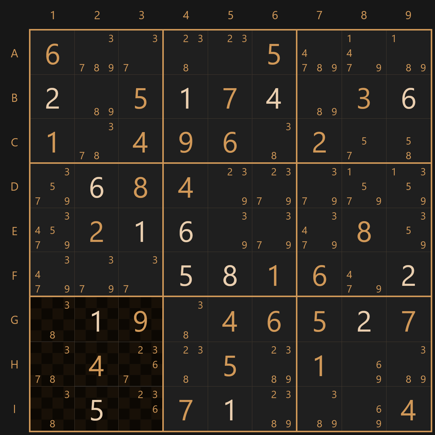 Naked pair in 3x3 unit example